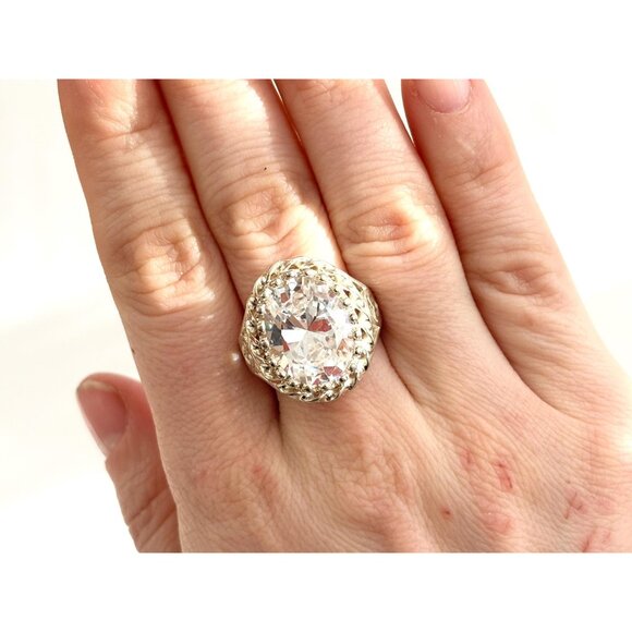 Gorgeous XL Sterling Silver Oval Cubic Zirconia Ornate Vintage Ring - sz 8.25 - Picture 6 of 10
